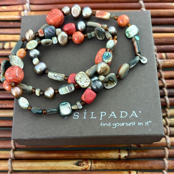 Silpada Earthy Tones Beaded Stretchy Bracelet Trio - Picture 1 of 4